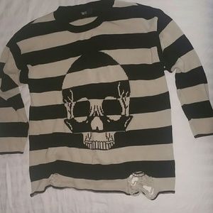 Iron Fist Distressed Stripe Skull Sweater